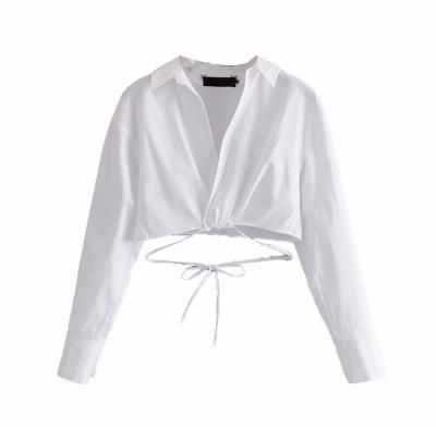 China Breathable Ladies Fashion Long Sleeve With Drawstring Cotton Robe Style Crop Tops for sale