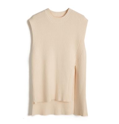 China Breathable Round Neck Ladies Knit Pullover Sweater Vest With Side Slit for sale