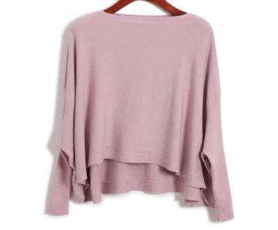 China Breathable Ladies Dolman Bat Wing Round Neck Sleeve Knit Pullover Sweater With Uneven Edge for sale