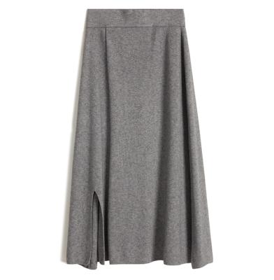 China Sustainable Ladies Fashion High Waist Casual Knitwear A Line Skirt With Side Slit 570g for sale