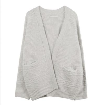 China Ladies Breathable Cotton Blend Cardigan With Twisted Style Two Pockets At Front for sale