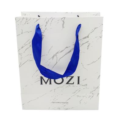 China China Handmade Custom Personalized Marble Manufacturer Printed Gold Foil LOGO White Paper Shopping Bag for sale