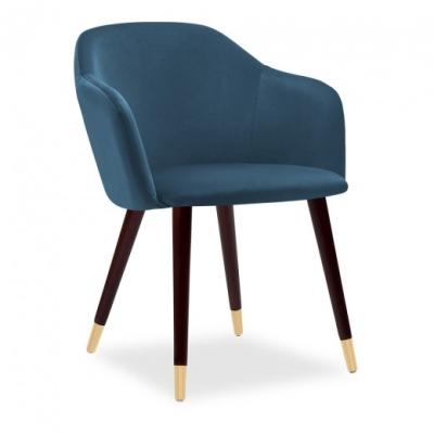 China Easy Hold Primrose Carver Dining Chair, Midnight Blue Velvet and Walnut with Gold Tips for sale