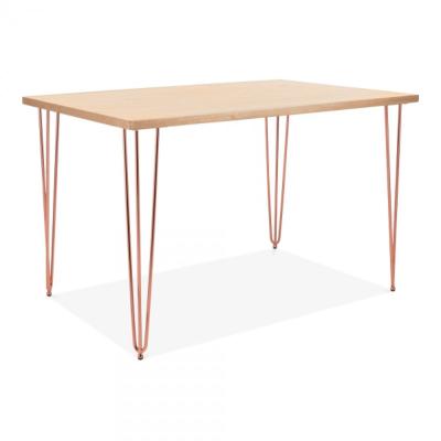 China 120CM Dining Room Furniture Commercial ELM Wood TOP, Antique Iron COPPER HAIRPIN Rectangular Metal Dining Table 1pcs/carton, Natural for sale