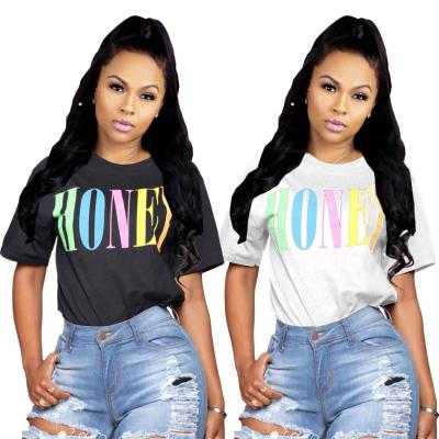 China Anti-wrinkle Summer Casual Short Sleeve Letter Print T-shirt Women Tops for sale