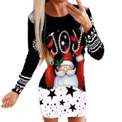 China Newest Design Women Fashion Clothes Christmas Print Woman Anti-static 2020 Casual Dress for sale