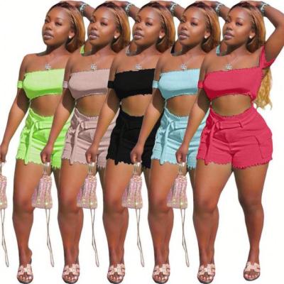 China Women's Two-Piece Set Women's Clothing Set Fluorescent Color Pure Hot QUICK DRY Shorts Pants With Tops With for sale