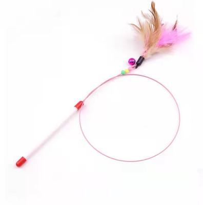 China Stocked In Running Drop Shipping Feather Funny Pets Cat Teaser Ball Exerciser Retractable Cat Wand Toys for sale