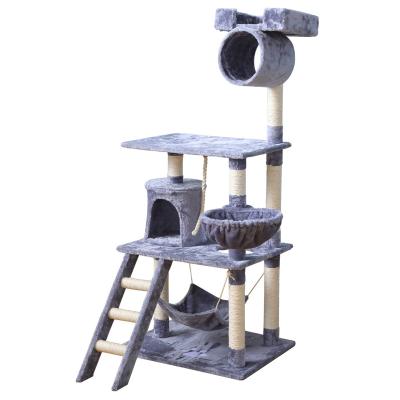 China Gray Wood Fashion Custom Design Cat Climbing Frame Deluxe Toy Cat Viable Interactive Treehouse Scratcher for sale