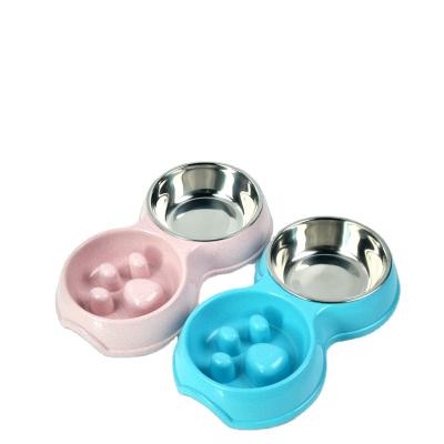 China Sustainable High Quality Cheap Price Slow Feeding Bowl Double Double Pet Bowl Slow Feeder Stainless Steel Pet Slow Feeder for sale