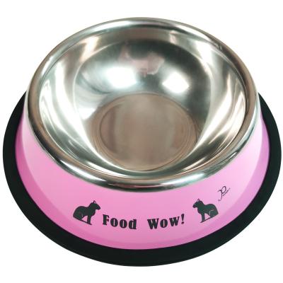 China Sustainable Stainless Steel Color Spray Paint Dog Bowl Pet Bowl Water Feeder Pets Non-slip Drop Shipping In Stock for sale