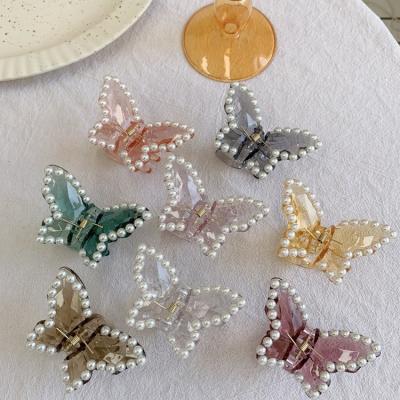 China HC1125 Wholesale Korean Acrylic Transparent Style Pearl Butterfly Multicolor Hair Claws Metal HC1125 For Women for sale