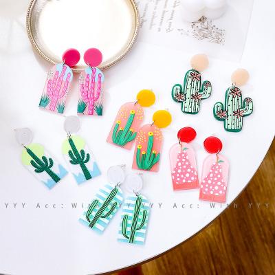 China ZY1291/Sporty Casual Acrylic Earrings For Women Cactus Plant Fruit Earrings Trendy Unique Bohemian Accessories for sale