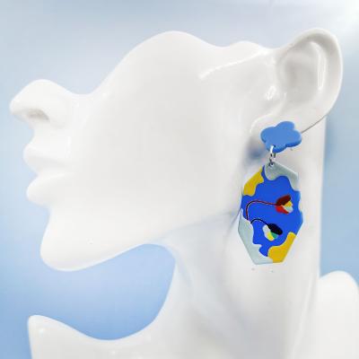 China New Arrival Korean Blue Geometric Colorful Acrylic Drop Earrings Casual/Sporty Fashion ZY1233 for sale