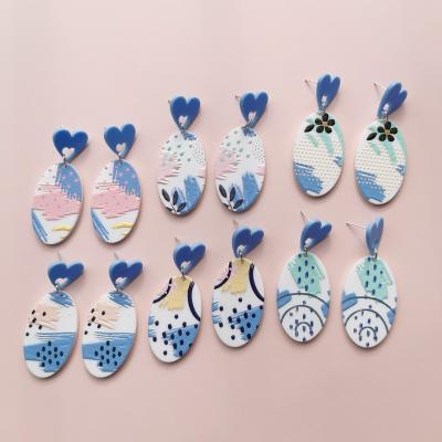 China Casual/Sporty ZY1255 Vintage Bohemia Leaf Printed Geometric Heart Printing Long Dangle Earrings for Women Jewelry for sale