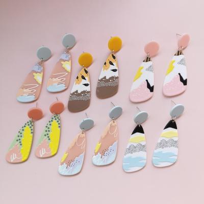 China ZY1256 Summer Korea Fashion ZY1256 Color Acrylic Geometric Round Hit Earrings Casual/Sporty Colorful Graffiti Splice for sale