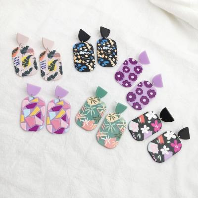 China ZY1245 Korea Graffiti Colorful 2020 Casual/Sporty Square Geometric Round Acrylic Irregular Drop Earrings For Women for sale