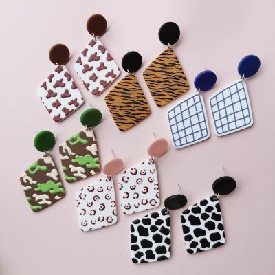 China ZY1250 New/Sporty Unique Handmade Colorful Geometry Simulated Polymer Casual Clay Earrings For Women 2020 for sale