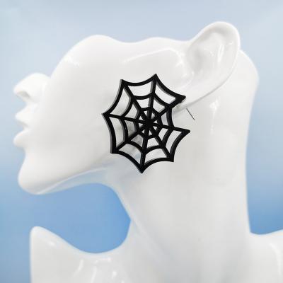 China European Hiphop ZY1103 Newcomer Spider Web Laser Cut Halloween Black Acrylic Earrings for sale