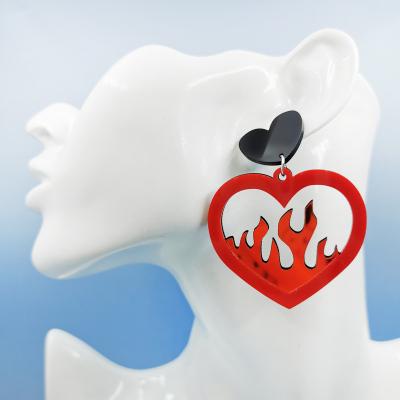 China New Arrival ZY1091 CLASSIC European Fire Heart Red Acrylic Earrings for sale