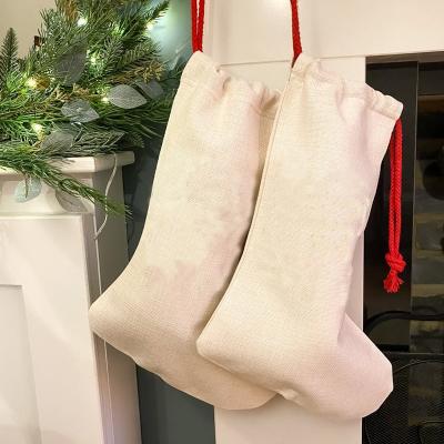 China Festival Stuffed Wholesale Sublimation Stockings Blanket Plain Custom Baby Christmas Red White Canvas Stockings for sale