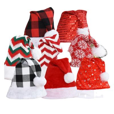 China Christmas Decoration Christmas Hat Ornament Printing Logo Santa Hat Felt Plush Velvet Christmas Plush Buffalo Buffalo Plaid Embroidery for sale