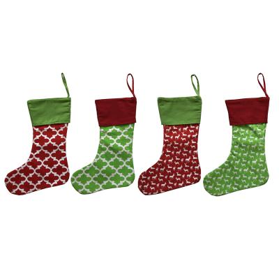 China Wholesale Personalized Christamas Home Decor Canvas Christmas Stocking Reindeer Printed, Multiple Styles Monogrammed Christmas Stocking for sale