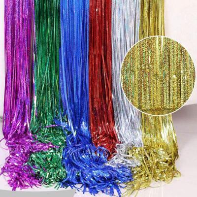 China Festival Wedding Decor Backdrop 2M Glod Silver Foil Fringe Tinsel Curtain Photo Birthday Party Curtains Baby Shower Party Decoration for sale