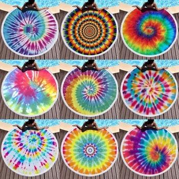 China New Arrival Compressed Microfiber Personalized Round Tie Dye Tassel Fringe Beach Towel for sale