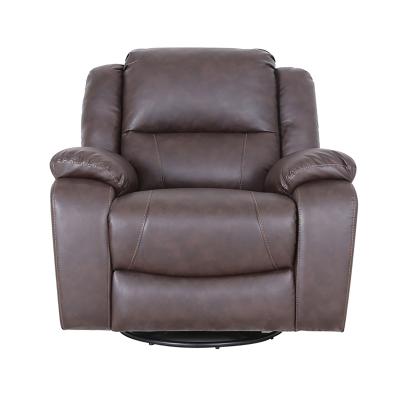 China (Other) Adjustable Chesterfield Classic Tufted Dark Brown Leather Swivel Recliner Rocking Chair Seating for sale