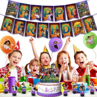 China Disposable Birthday Paper Decorations OEM Encanto Tableware Set Paper Plates Banner Tablecloth Balloon Boy Kids Party Supplies for sale