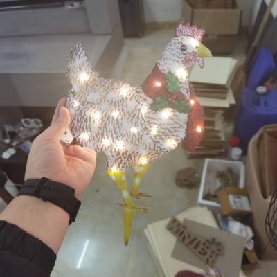 China Holiday Lighting Metal Chicken With Scarf Christmas Chicken Light Christmas Lights Outdoor Chicken for sale