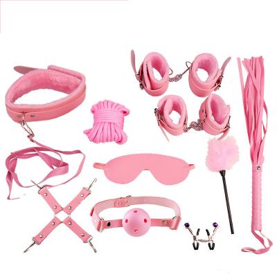 China 10pcs Bondage Gear One Flogger Whip Beginners Adult Product Kit Wrist Ankle Cuff Handcuffs Butt Grip SetBdsm Bondage Gear And Accessories Trainer for sale