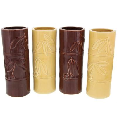 China 7 Inch Sustainable Novelty Ceramic Bamboo Tiki Shaped Mug For Drinking Water Tea for sale