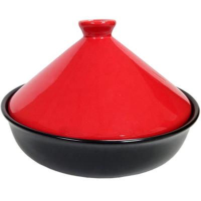 China Sustainable Home Restaurant 2.1 Quart Red Ceramic Tagine Pot With Lid for sale