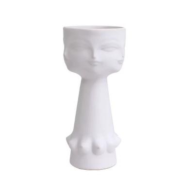 China American Style Artist Human Face Flower Simple Tall White Ceramic Vase For Home Decoration for sale