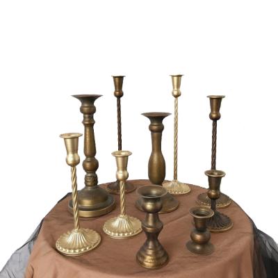 China Retro home decoration metal candlestick gold brass stand for wedding party decoration for sale