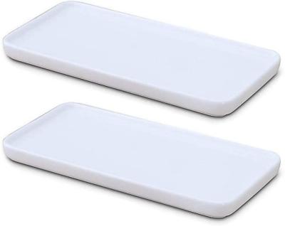 China Viable 2 Pack Vanity Tray White Rectangle Bathtub Tray Bathroom Organizer Tissue Towel Ceramic Holder for sale