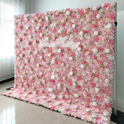 China Eco-friendly Factory Supply Silk Rose Artificial Flower Backdrop Artificial Flower Wall For Wedding Stage Decoration for sale