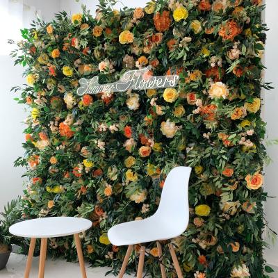 China Eco-friendly Flower Wall Artificial 3D 5D Silk Red White Roses Peony Rose Flower Roll Up Background Panel For Wedding Party Event for sale