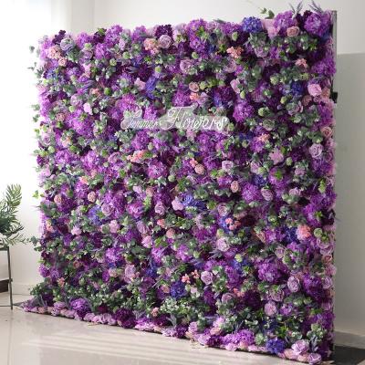 China Eco-friendly Artificial Event Flower Wall Panel Wedding Backdrop Panel Wedding Stage Decoration Flower Wall Background for sale