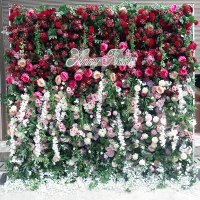 China Eco-friendly 3D Elegant Wedding Artificial Silk Flower Wall Handmade Panels Hanging Flowers Wall Background For Wedding Party for sale