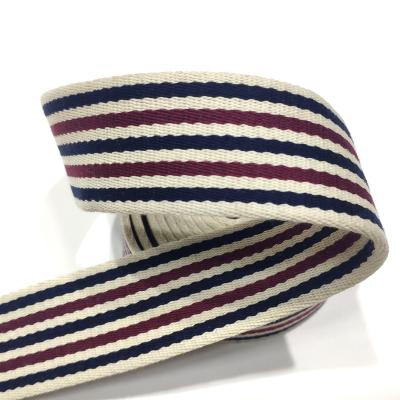 China Sustainable Soft Cotton Fabric Navy / Twill Pattern Webbing Belt Red / Beige 1.5inch for sale