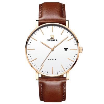 China High quality custom made luxury sapphire brand men date leather strap glass imported mechanical watches automatic dw for sale