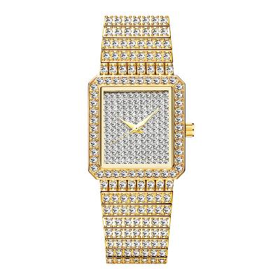 China Non-specific 2021 fashion moissanite wholesale diamonds fully studded square quartz movt diamond watch women for sale