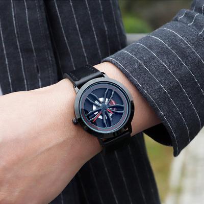 China Non-Specific Skeleton Dial Leather Strap Stainless Steel Case Modern Genuine Rotating Back Quartz Men Watch for sale