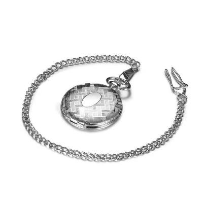 China Antique Modern Woven Pattern Alloy Case Spindle Chain Movement Silver Mechanical Pocket Watch for sale