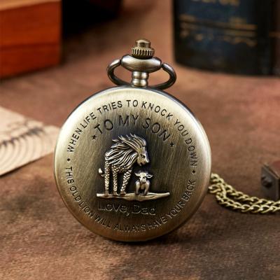 China 2019 modern hot vintage bronze color quartz movement sale gifts to my son pocket watch for sale