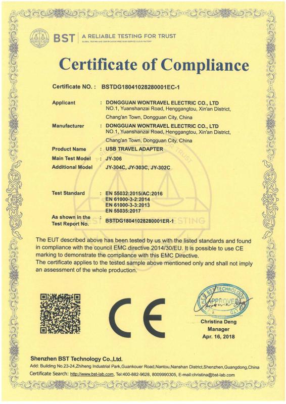 CE - Dongguan Wontravel Electric Co., Ltd.