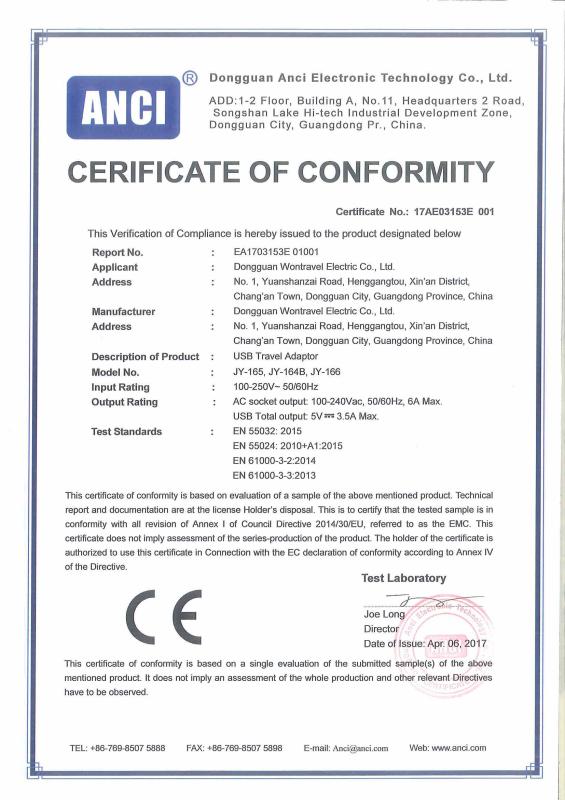 CE - Dongguan Wontravel Electric Co., Ltd.